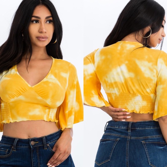 SUNSHINE YELLOW Tie Dye Cropped Top - Picture 1 of 6